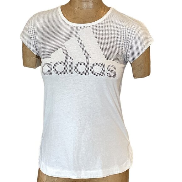 Adidas Graphic Logo T-Shirt Short Sleeve Crew Neck White Girls Sz XL/16 #202A - Picture 1 of 8